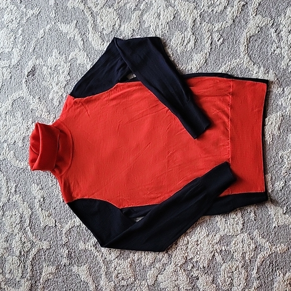 J. Crew Sweaters - J Crew Merino Wool Color Block Turtleneck Sweater Red Navy Blue Medium